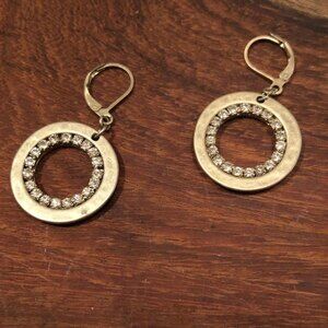 Round Rhinestone Dangle Earrings Gold Tone